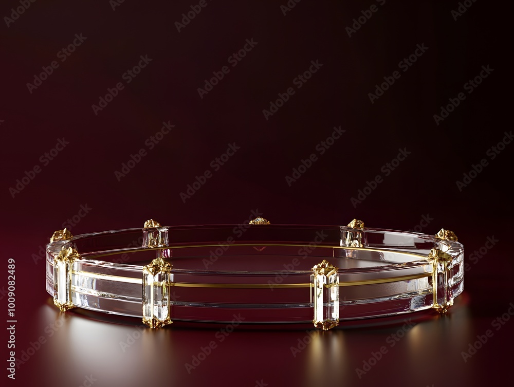 Naklejka premium Luxury Crystal Tray on Maroon Background