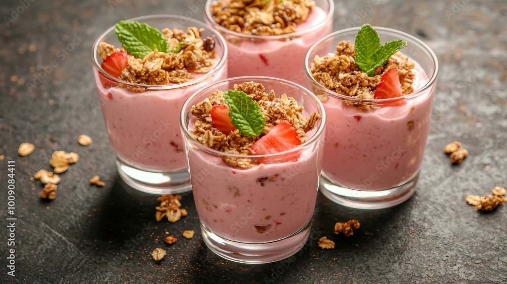 Delicious Strawberry Yogurt Parfaits with Granola and Mint Delicious Strawberry Yogurt Parfaits with Granola and Mint