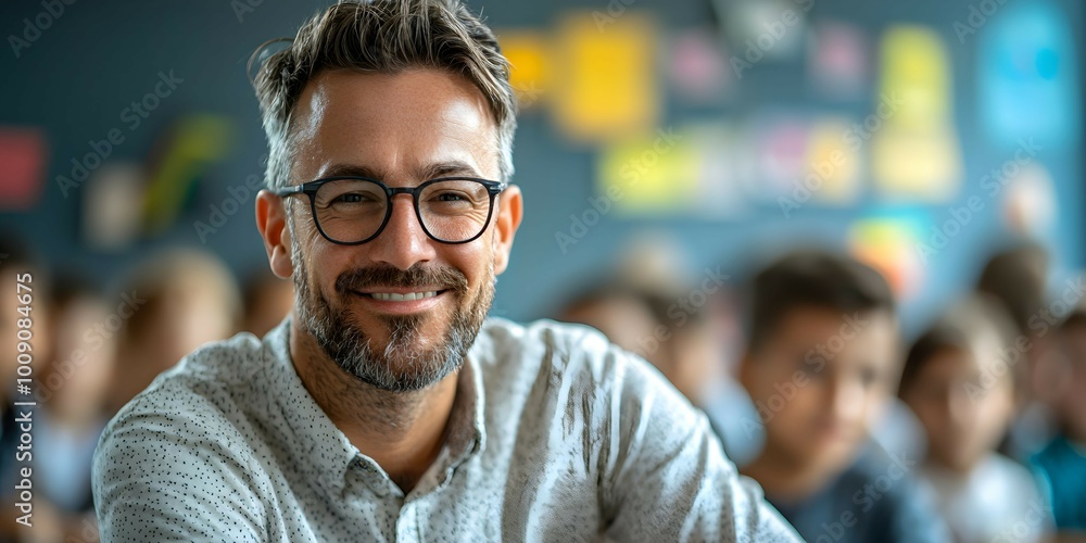 Obraz premium Engaging Teacher Mentoring Students in Classroom Setting