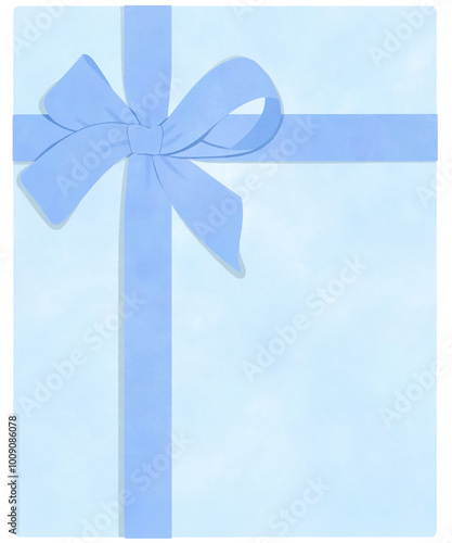 watercolor light blue gift box with blue bow ribbon