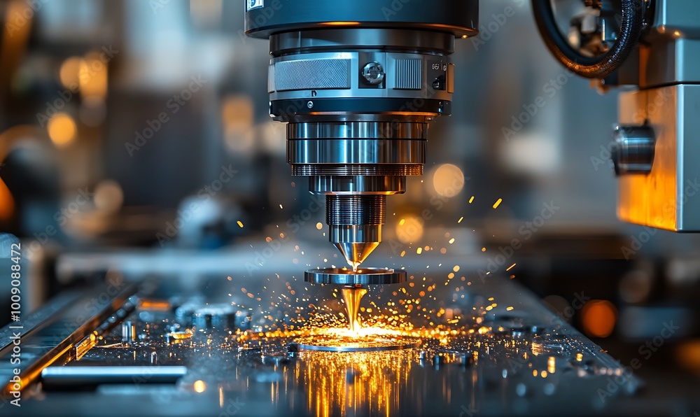 CNC Machine Carving Metal Part with Coolant and Metallic Shavings CNC Machine Carving Metal Part with Coolant and Metallic Shavings