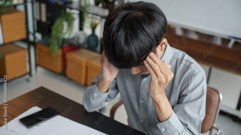Asian business man stressed and headache office syndrome. Asian business man stressed and headache office syndrome.