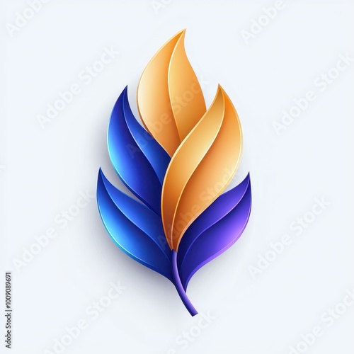 Abstract illustration of a blue and yellow leaf design.