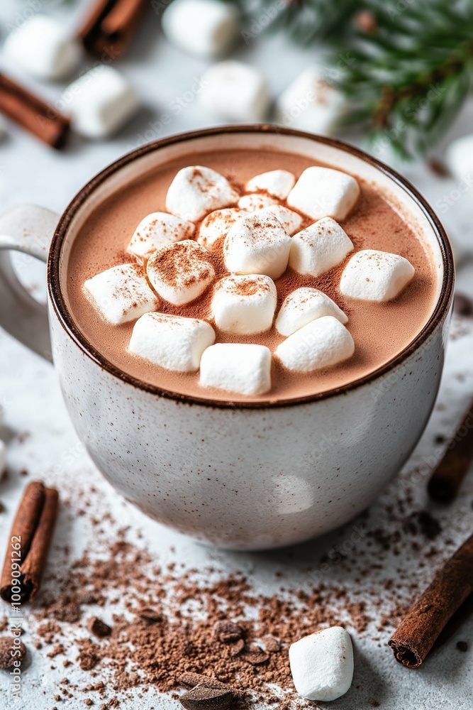 Cocoa with marshmallows on a cozy light Christmas background with copy space. Seasonal hot drink. Cocoa with marshmallows on a cozy light Christmas background with copy space. Seasonal hot drink.