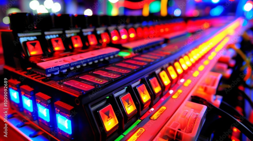 a control panel in a game arcade a control panel in a game arcade