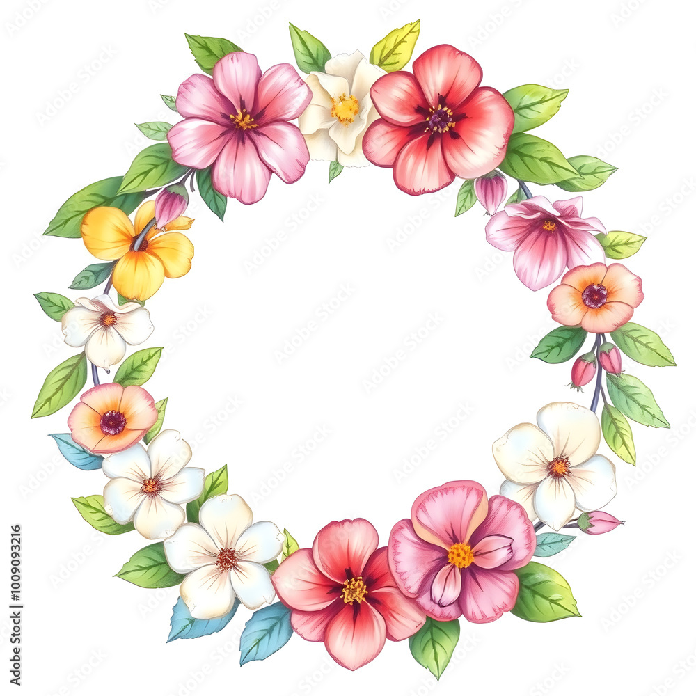 Pastel drawing artistic image of floral wreath as a frame for round white space. some leaves or flowers may overlap that white background. it has to be colorful, look natural. Generative AI Pastel drawing artistic image of floral wreath as a frame for round white space. some leaves or flowers may overlap that white background. it has to be colorful, look natural. Generative AI