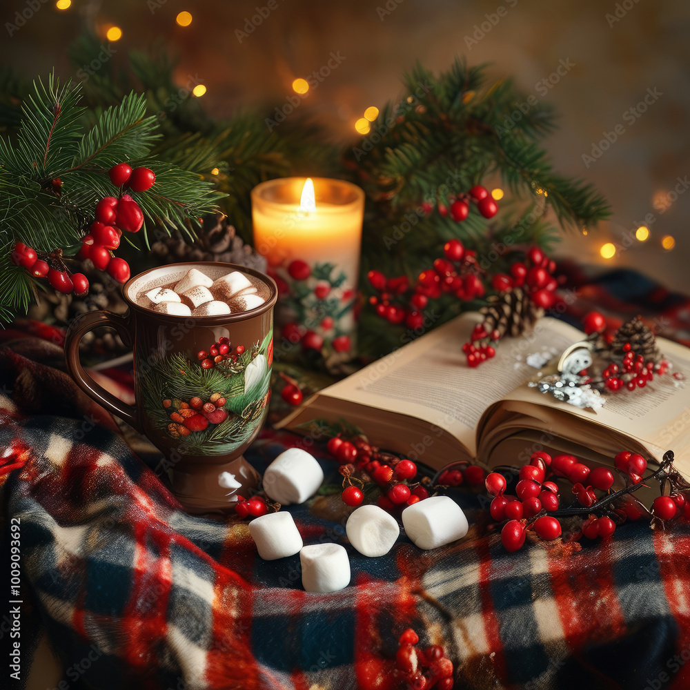 Rustic Winter Drinks with Christmas Decorations. Warm Winter Beverage with Cozy Holiday Decor Rustic Winter Drinks with Christmas Decorations. Warm Winter Beverage with Cozy Holiday Decor