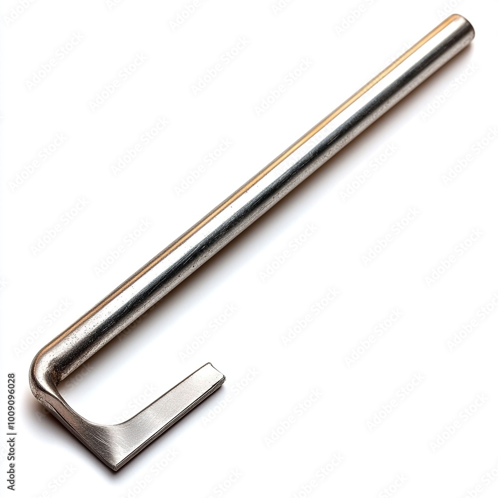 A metal L-shaped tool, often used for leverage or as a key in various mechanical applications. A metal L-shaped tool, often used for leverage or as a key in various mechanical applications.