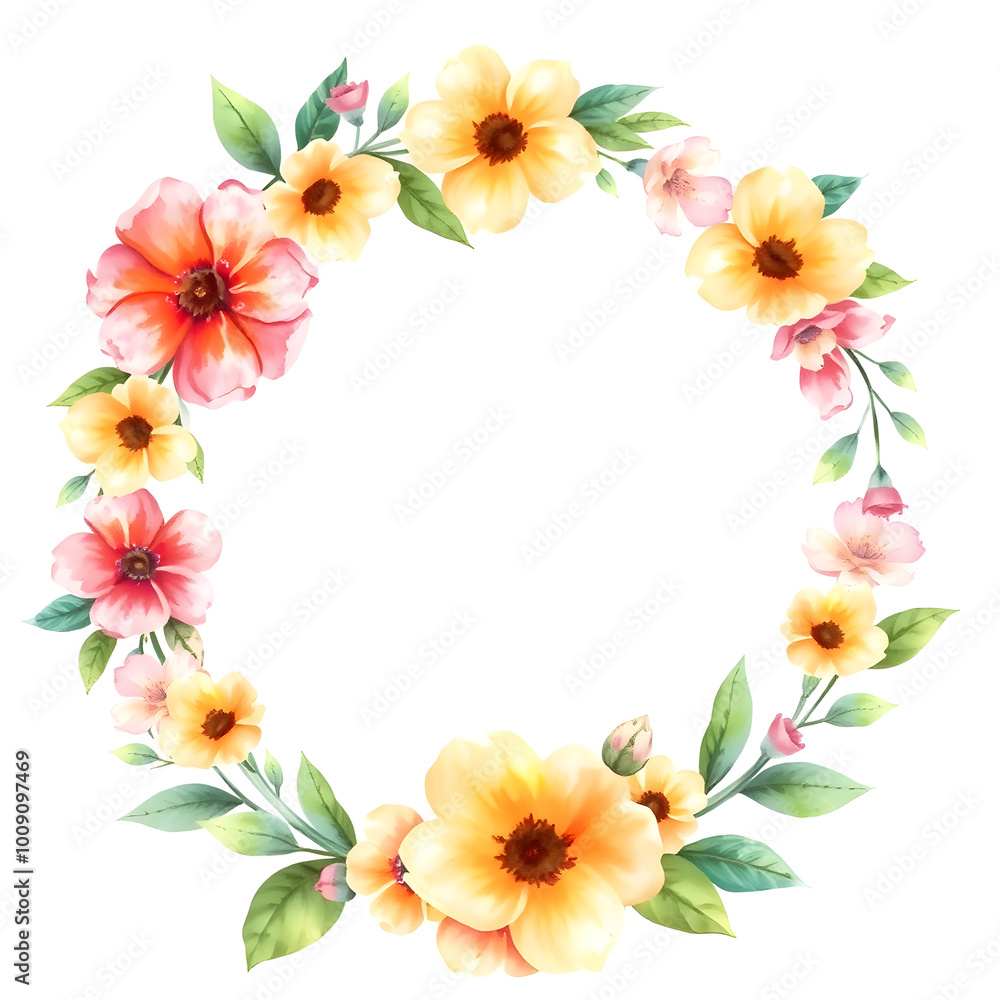 Pastel drawing artistic image of floral wreath as a frame for round white space. some leaves or flowers may overlap that white background. it has to be colorful, look natural. Generative AI Pastel drawing artistic image of floral wreath as a frame for round white space. some leaves or flowers may overlap that white background. it has to be colorful, look natural. Generative AI