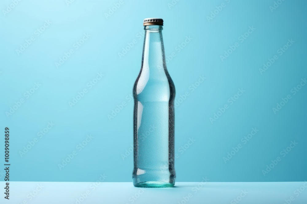 Soda bottle with white lable glass drink blue. Soda bottle with white lable glass drink blue.
