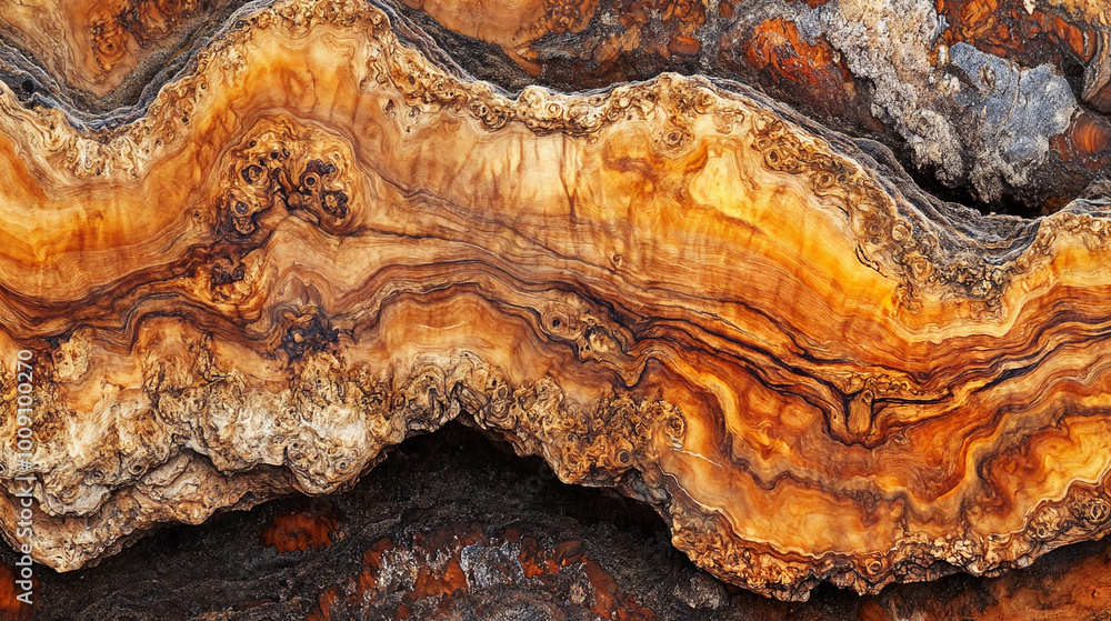 Knotted exotic wood slice, slab of Afzelia burl wood. Wooden abstract background with wavy texture of rich wood. Knotted exotic wood slice, slab of Afzelia burl wood. Wooden abstract background with wavy texture of rich wood.