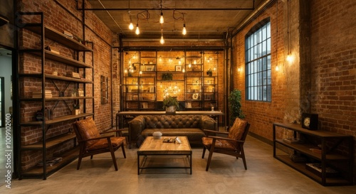 Industrial Chic Living Room with Brick Walls and Exposed Pipes