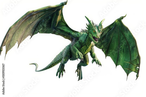 Majestic green dragon in flight