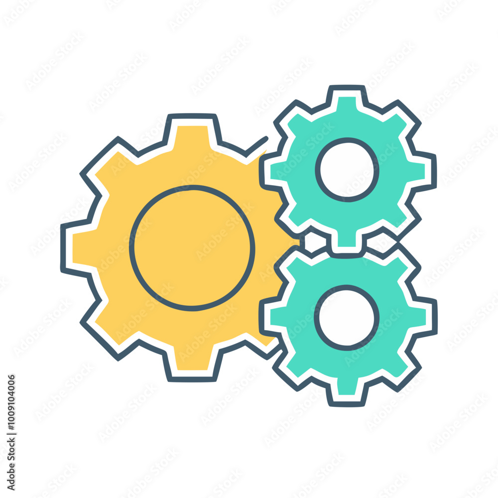 Gear icons in teal and yellow, digital cogwheel design for settings and tools Gear icons in teal and yellow, digital cogwheel design for settings and tools