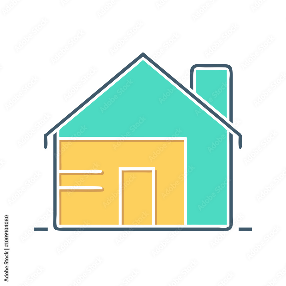 Simple house icon in yellow and teal, modern home symbol in flat design Simple house icon in yellow and teal, modern home symbol in flat design