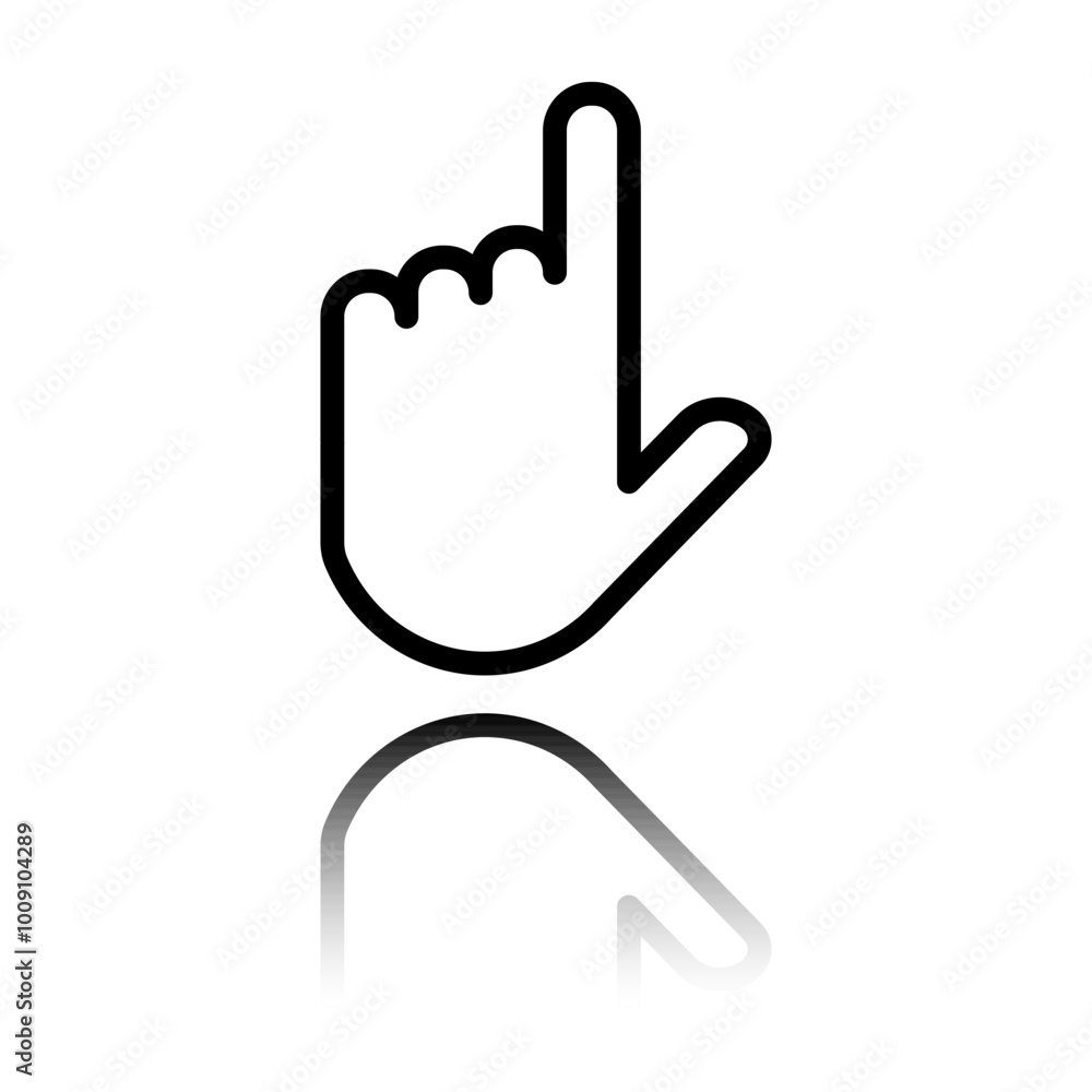 Hand vector simple icon. Flat design. Black icon with mirror reflection. White background Hand vector simple icon. Flat design. Black icon with mirror reflection. White background