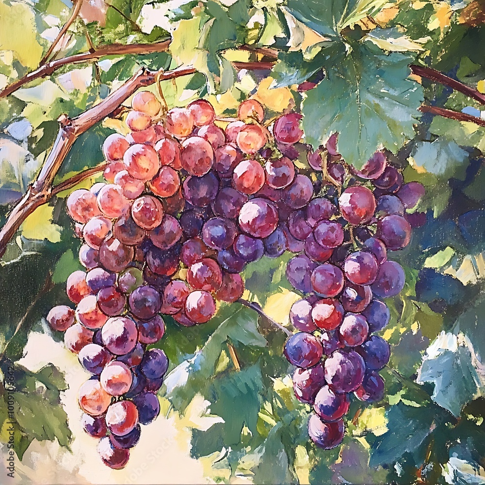 Fototapeta premium Luscious grapes thriving vine surrounded by nature image