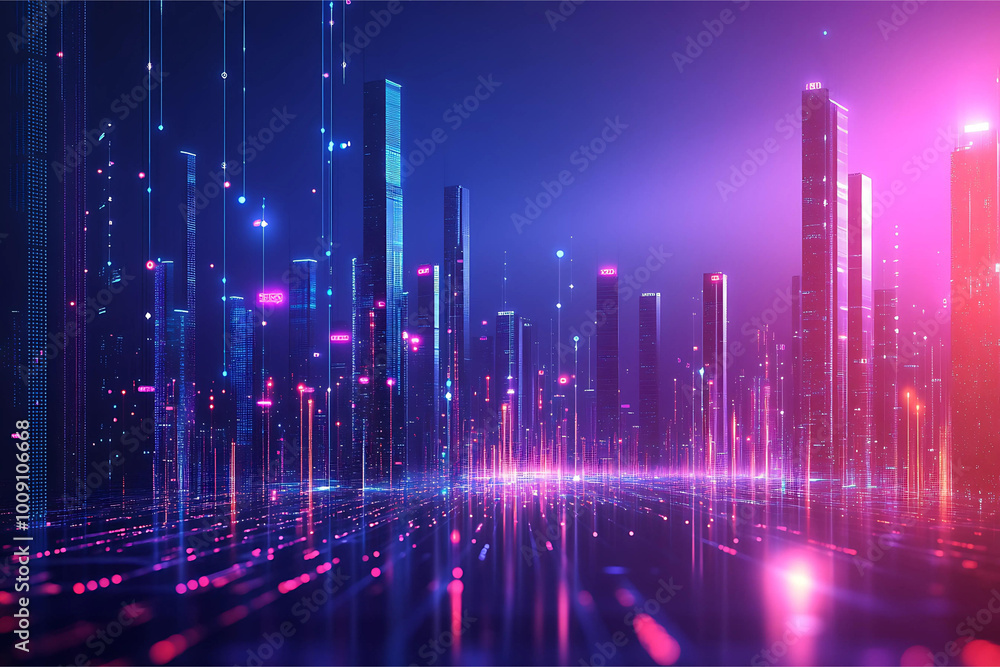 Abstract Digital Cityscape with Glowing Dots and Lines Forming Futuristic Urban Landscape Abstract Digital Cityscape with Glowing Dots and Lines Forming Futuristic Urban Landscape
