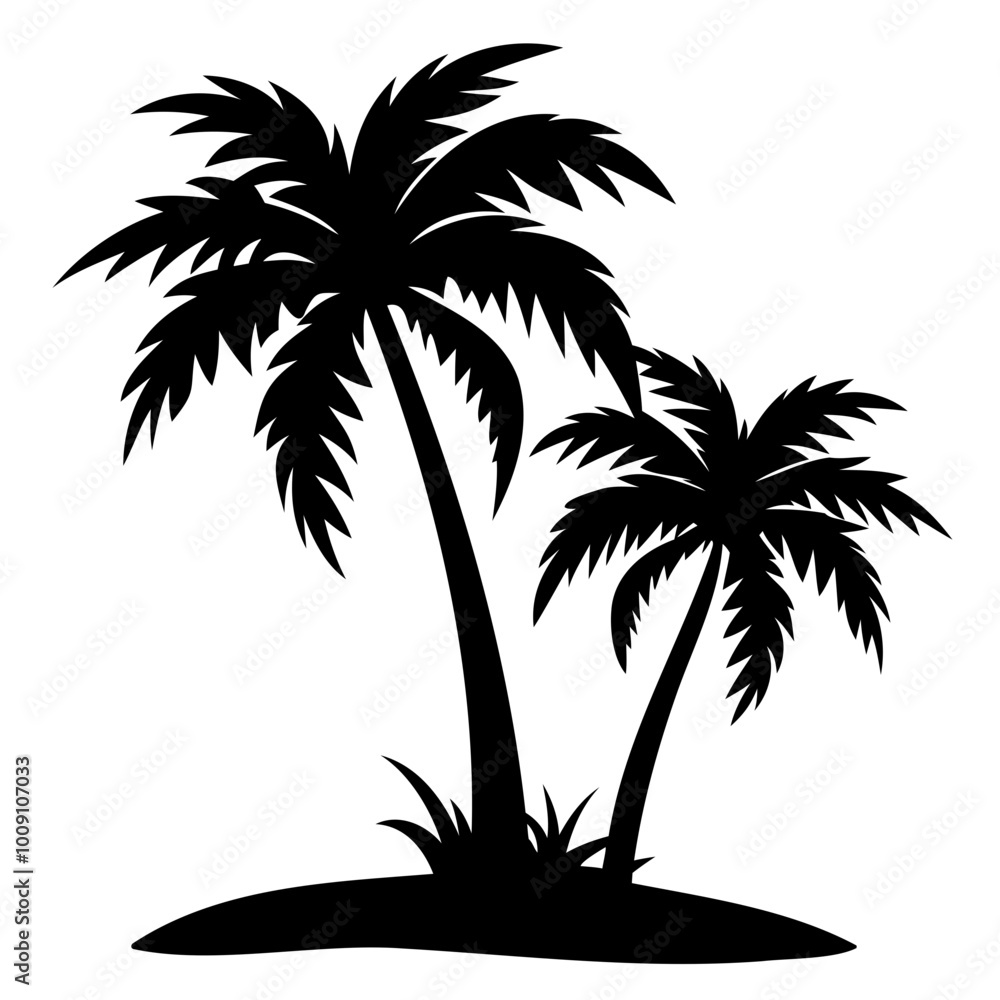 Highly Detailed Two palm tree black silhouette Vector illustration isolated on a white background Highly Detailed Two palm tree black silhouette Vector illustration isolated on a white background
