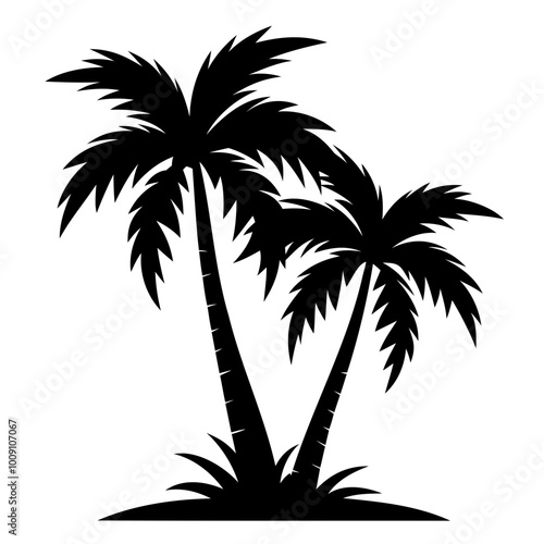 Highly Detailed Two palm tree black silhouette Vector illustration isolated on a white background