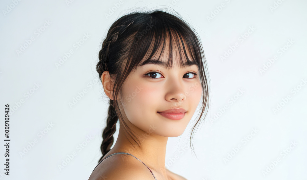 Portraits of Asian women in simple casual attire, standing against plain white background, wear minimal makeup display natural expressions, emphasizing modern, everyday style. Portraits of Asian women in simple casual attire, standing against plain white background, wear minimal makeup display natural expressions, emphasizing modern, everyday style.