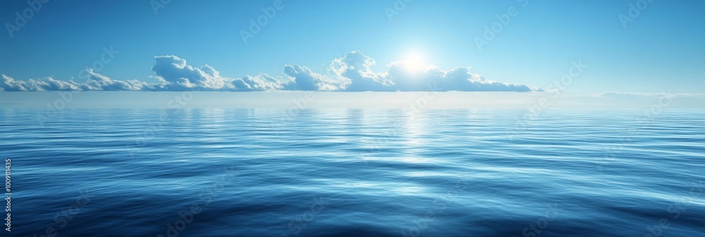 Obraz premium Tranquil Ocean Waves, serene sea with soft waves lapping against the shore, distant horizon softly fading into the sky