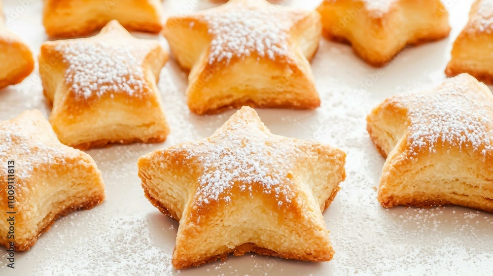 Delightful Star-Shaped Cookies Dusting with Powdered Sugar for Festive Celebrations Delightful Star-Shaped Cookies Dusting with Powdered Sugar for Festive Celebrations