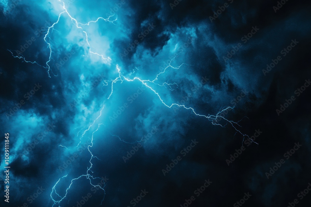 Striking Blue Lightning Illuminates the Dark Sky Striking Blue Lightning Illuminates the Dark Sky