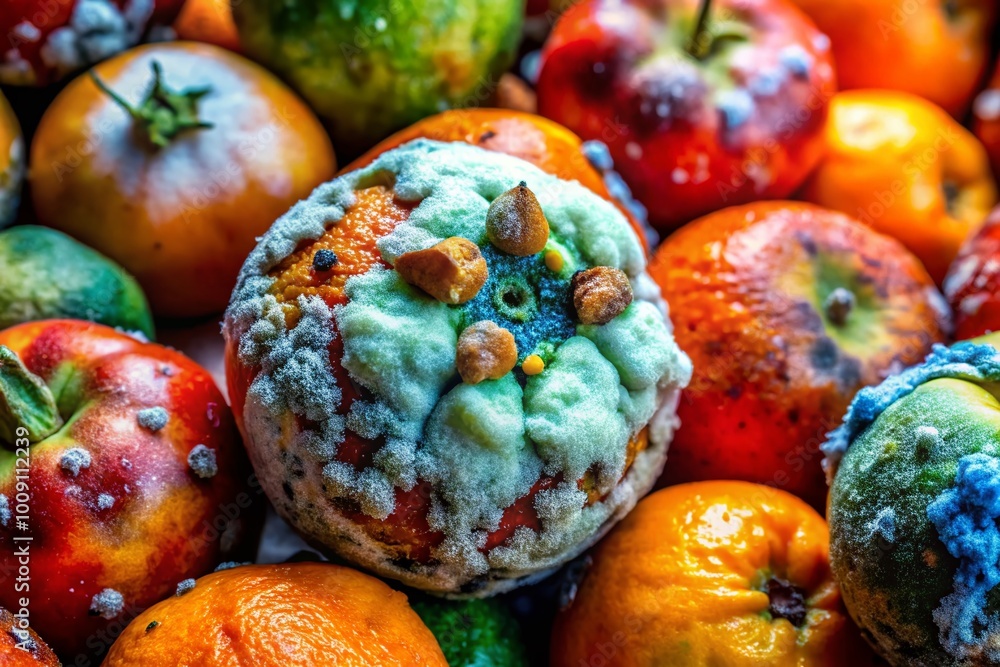 Close-Up of Rotting Food with Moldy Surface and Unpleasant Texture Creating a Disgusting Scene Close-Up of Rotting Food with Moldy Surface and Unpleasant Texture Creating a Disgusting Scene