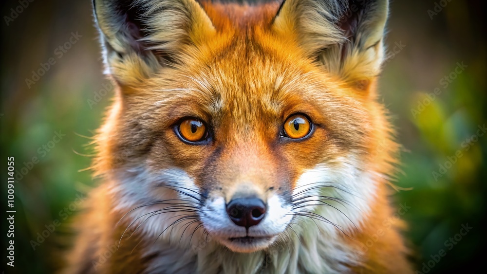 Obraz premium Close-Up Portrait of a Red Fox Face with Striking Orange Fur and Intense Eyes in Natural Habitat