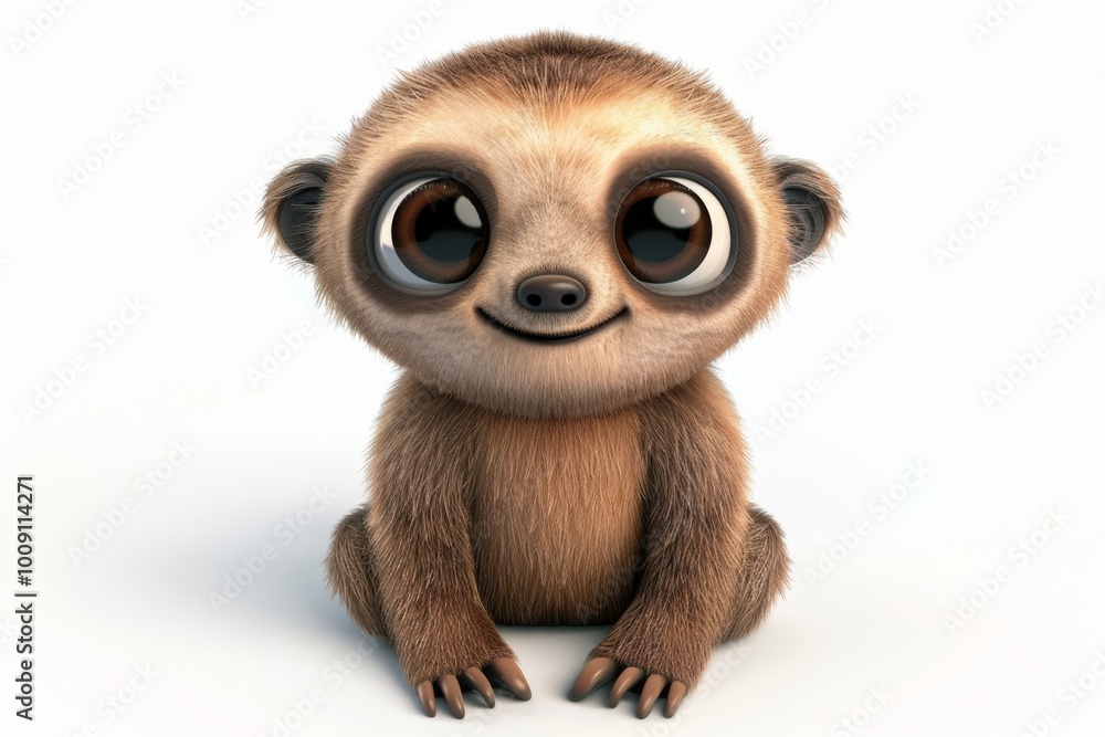 Fototapeta premium Cute cartoon baby sloth with big eyes
