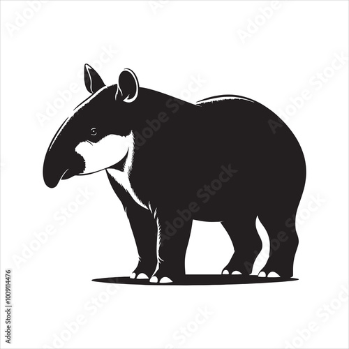 Silhoutte image of a Tapir white background