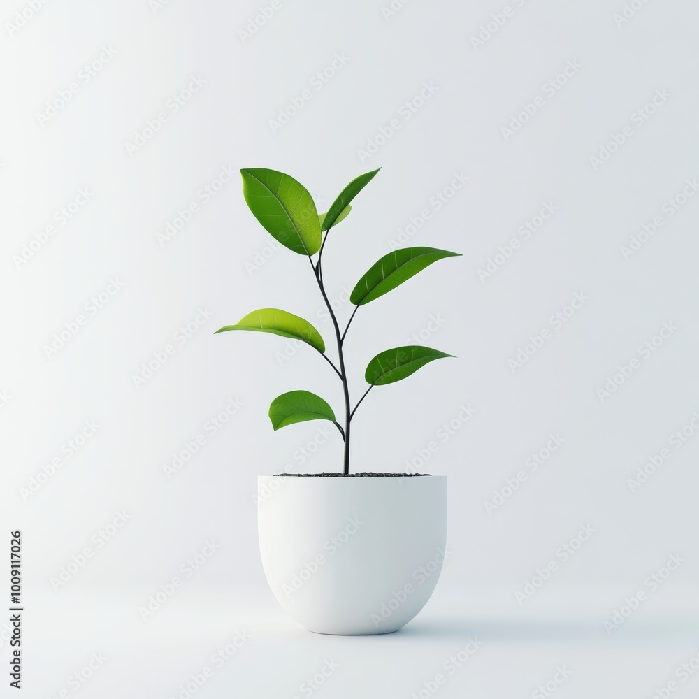 A clean 3D render of a small potted plant with green leaves on a plain white background, symbolizing simplicity and eco-friendliness A clean 3D render of a small potted plant with green leaves on a plain white background, symbolizing simplicity and eco-friendliness