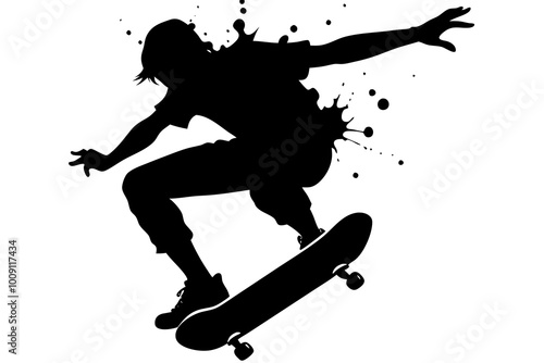 Skateboard silhouette vector illustration on white background.