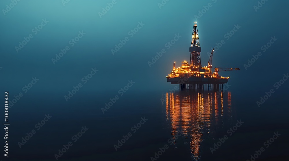 Oil Rig Illuminates the Night Sea Oil Rig Illuminates the Night Sea