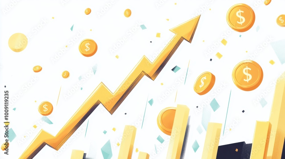 Banner background with upward arrow and money symbols representing ...
