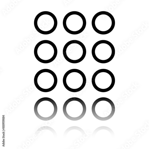 Menu simple icon, vector. Flat design. Black icon with mirror reflection. White background