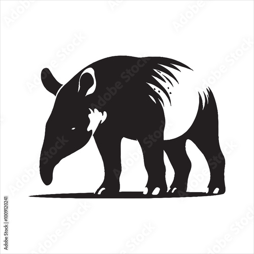 Silhoutte image of a Tapir white background