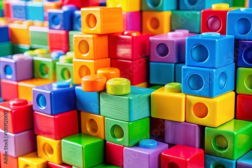 Colorful and Playful Kiddish Toy Blocks Stacked in a Creative Arrangement on a Bright Background