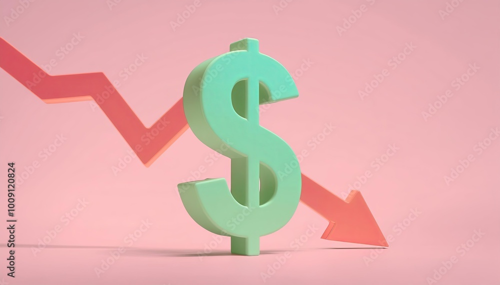 A colorful dollar sign stands against a pink background with a downward trend arrow, symbolizing financial decline or market downturn. A colorful dollar sign stands against a pink background with a downward trend arrow, symbolizing financial decline or market downturn.