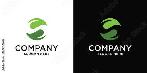 Vector Illustration of Green Leaf Logo Design with Letter S.