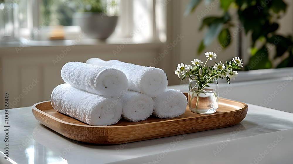 Crisp White Towels Stacked Neatly on Top of Each Other in Front of a Clean and Minimalist Background, Showcasing Freshness, Cleanliness, and Luxury in Spa or Hotel Settings
Crisp White Towels Stacked Neatly on Top of Each Other in Front of a Clean and Minimalist Background, Showcasing Freshness, Cleanliness, and Luxury in Spa or Hotel Settings