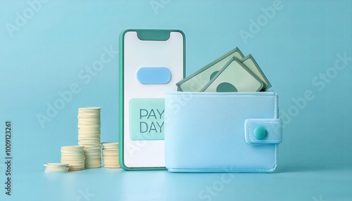 A pastel blue wallet and ph...
