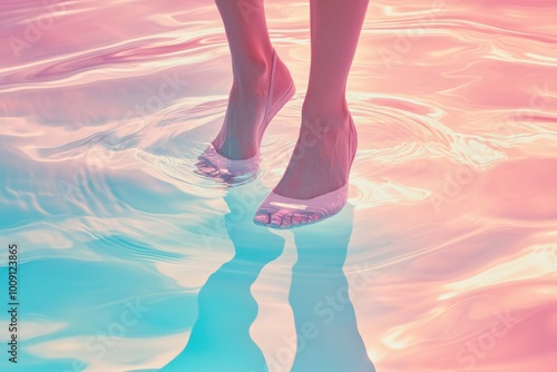 Ethereal Walk: Shoes Treading Liquid Light