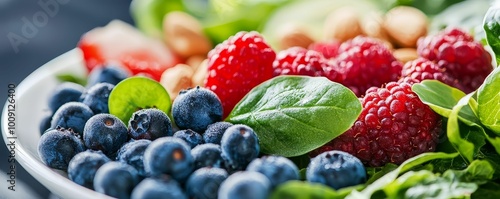 A vibrant plate of antioxidant-rich foods like berries, nuts, and leafy greens, emphasizing the role of diet in disease prevention and overall well-being