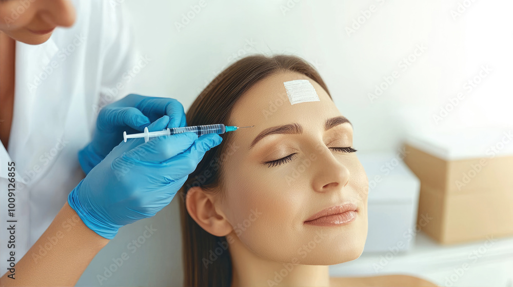 Close-up of Cosmetic Injection on Forehead Close-up of Cosmetic Injection on Forehead