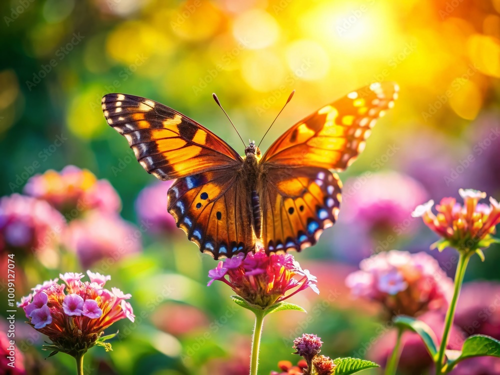 Colorful Butterfly Landing on a Vibrant Flower in a Lush Garden During a Sunny Day in Spring Colorful Butterfly Landing on a Vibrant Flower in a Lush Garden During a Sunny Day in Spring