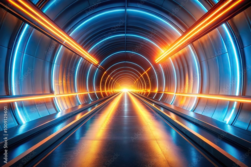 Dynamic abstract tunnel with glowing orange and blue light streaks Dynamic abstract tunnel with glowing orange and blue light streaks