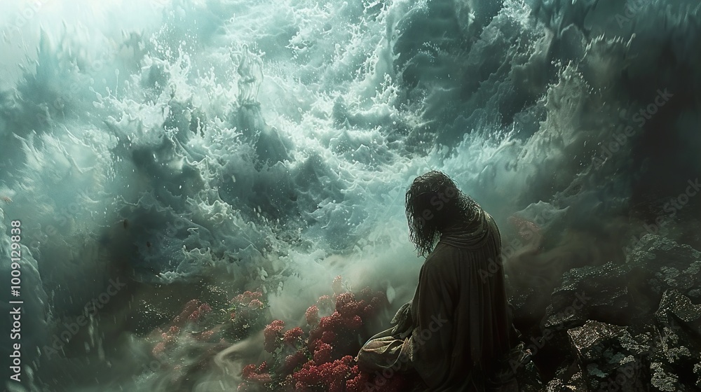 Tranquil Figure Amidst a Stormy Sea Tranquil Figure Amidst a Stormy Sea