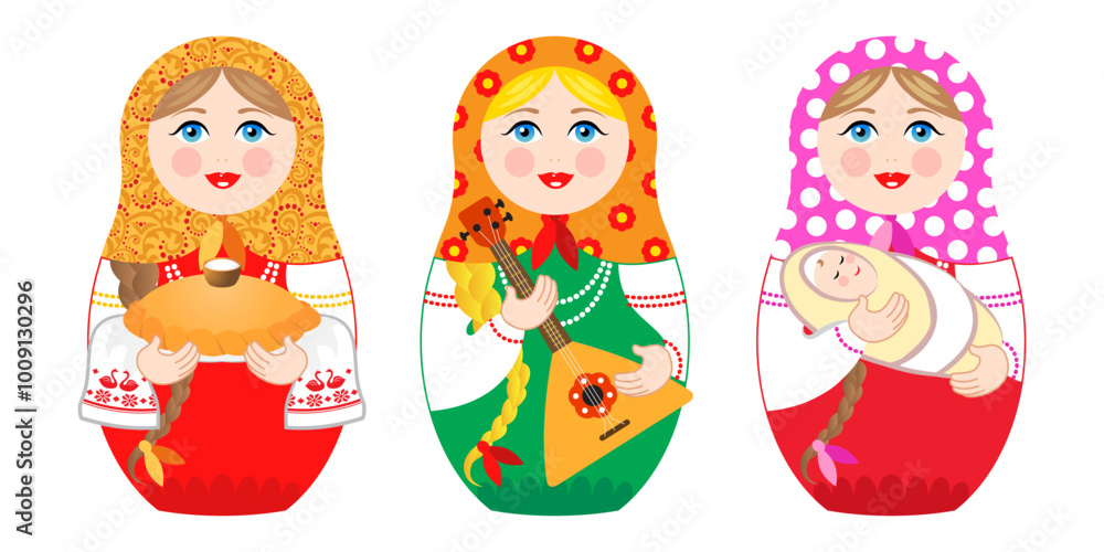 Russian nesting doll Matryoshka. Set of Isolated vector illustrations Russian nesting doll Matryoshka. Set of Isolated vector illustrations